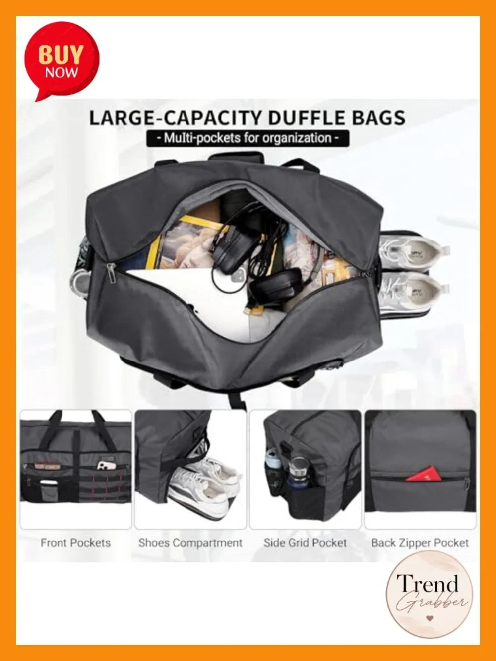 Foldable 65L Duffle Bag for Men Travel with Shoe Compartment Nylon Lightweight